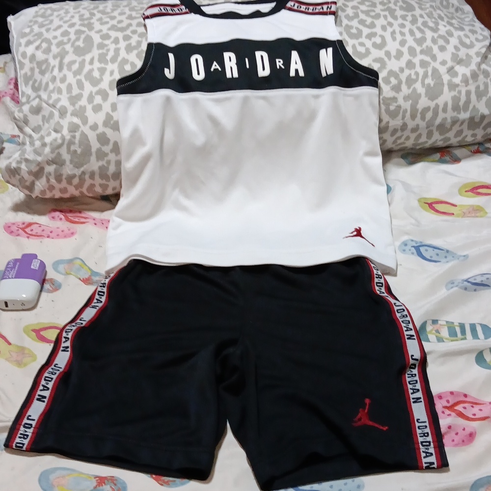 Jordan Black and White Athletic Set with Red Accents